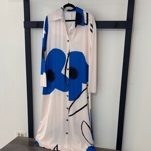 SHEIN Blue and White Abstract Maxi Dress